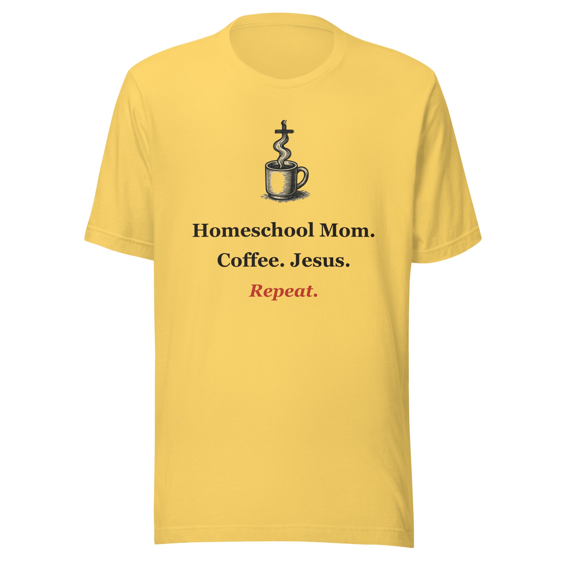 Homeschool Mom Shirt — Coffee. Jesus. Repeat. Christian Mom Tee